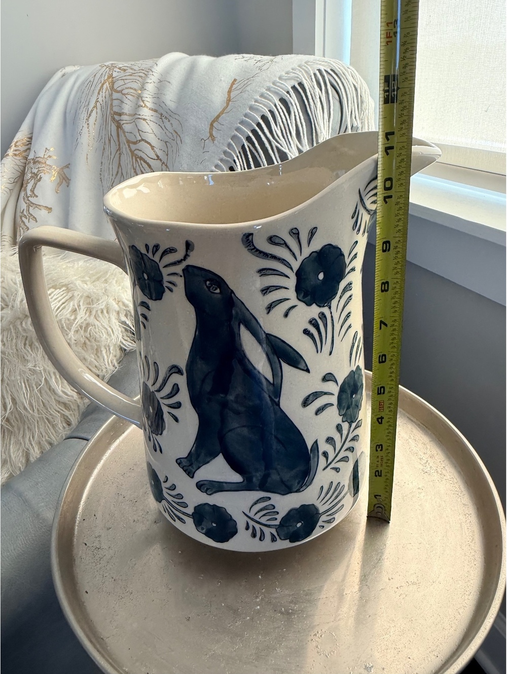 Blue and White Rabbit Ceramic Pitcher - Picture 4 of 12
